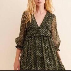 Urban Outfitters green shimmery Long Sleeve mini Dress fairy cottagecore dress